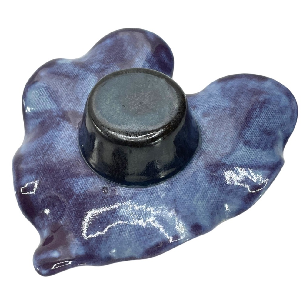 Ikebana Kenzan Flower Flog Glazed Ceramic Purple Elephant Ear Leaf Vase 6.5" - Picture 8 of 9
